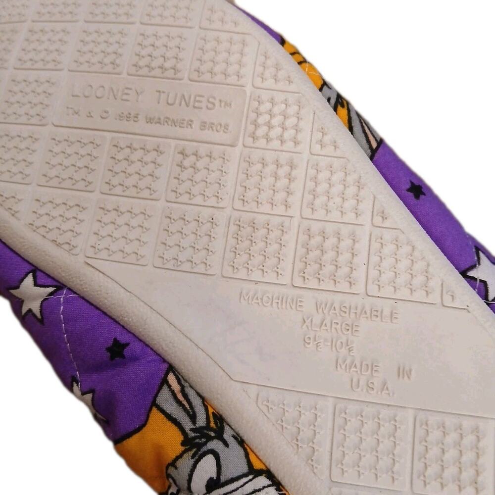 Vtg Looney Tunes Warner Bros Quilted Purple Slippers Shoes Bugs Tweety Daffy XL - Picture 9 of 9